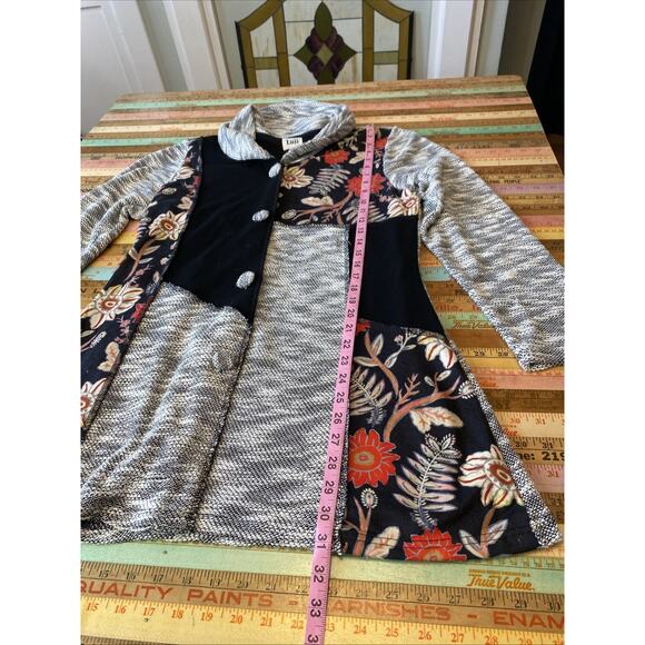 Anthropologie Luii S Button Front Mixed Media Jacket Cardigan Floral/ Knit Boho - Picture 11 of 14